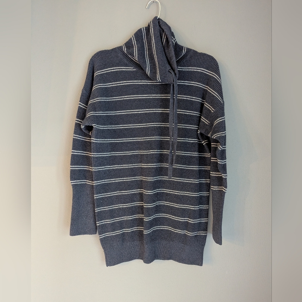 Prana Women's Navy White Striped Turtleneck Sweater Women's Size Small.